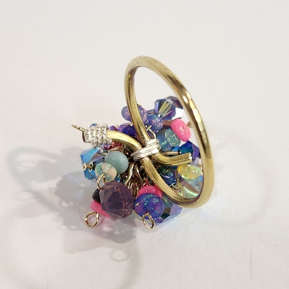 ◇ Genuine Artisan 14KGF With Ethiopian Opals & Swarovski Crystals Cluster Ring - Picture 10 of 15